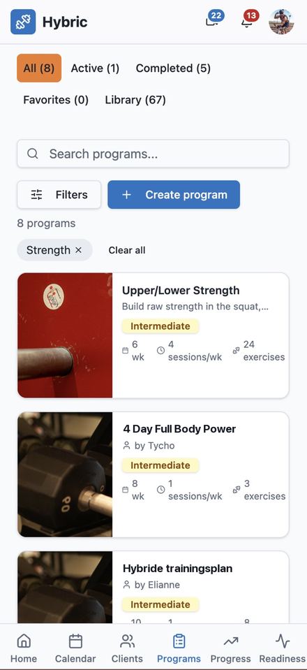 Hybric-app: overzicht van je trainingsschema