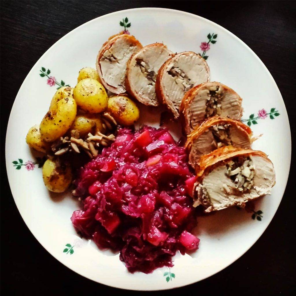 Gevulde varkenshaas en krieltjes