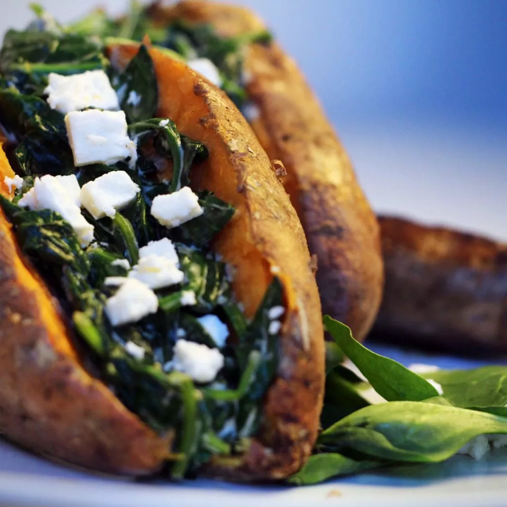 Zoete aardappel met runderworst