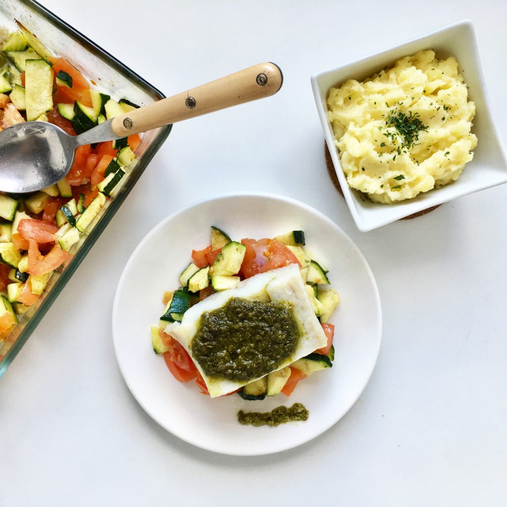 Gestoofde vis met pesto