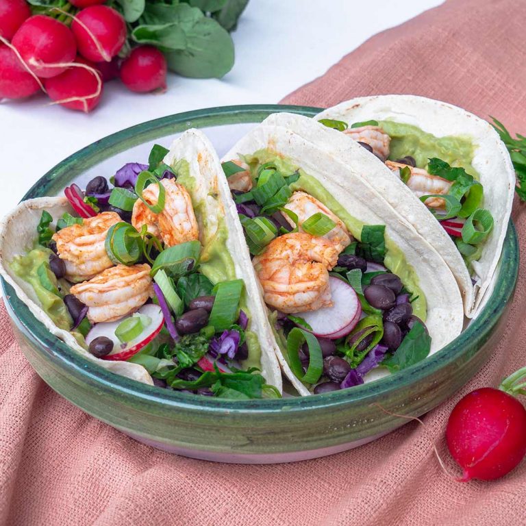 Taco’s met gamba’s en groene salsa
