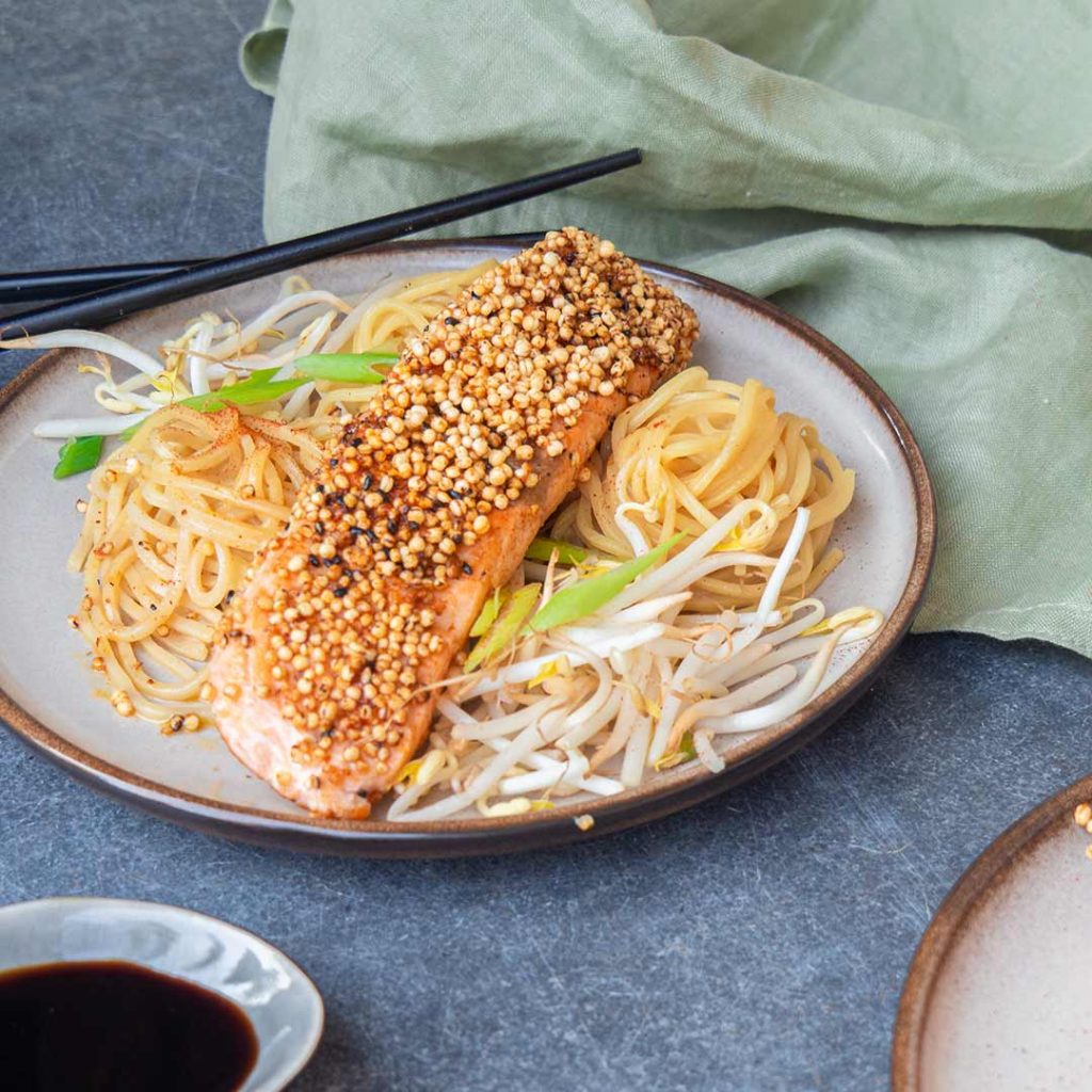 Japanse zalm met huid van crispy quinoa